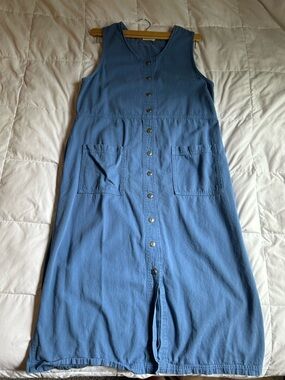 Appleseed's Denim-Blue Scoop Neck Button Front Top